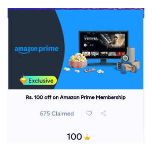 Get FREE Amazon Prime Voucher on signing up on Times Prime App